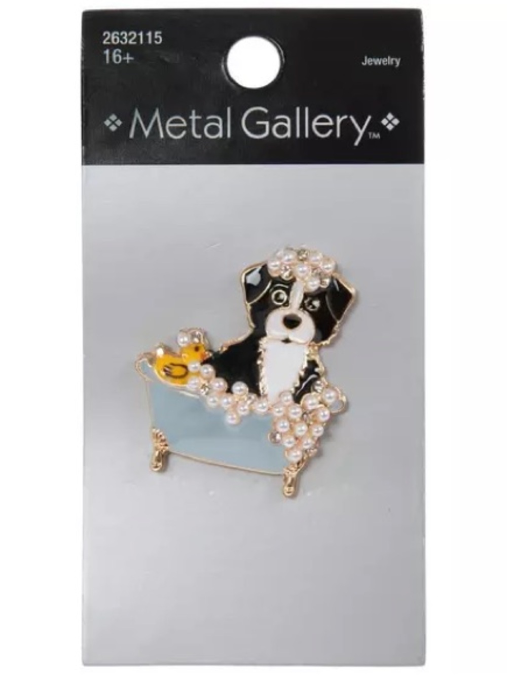 New Metal Gallery Black & White Dog Bubble Bath Enamel Pin